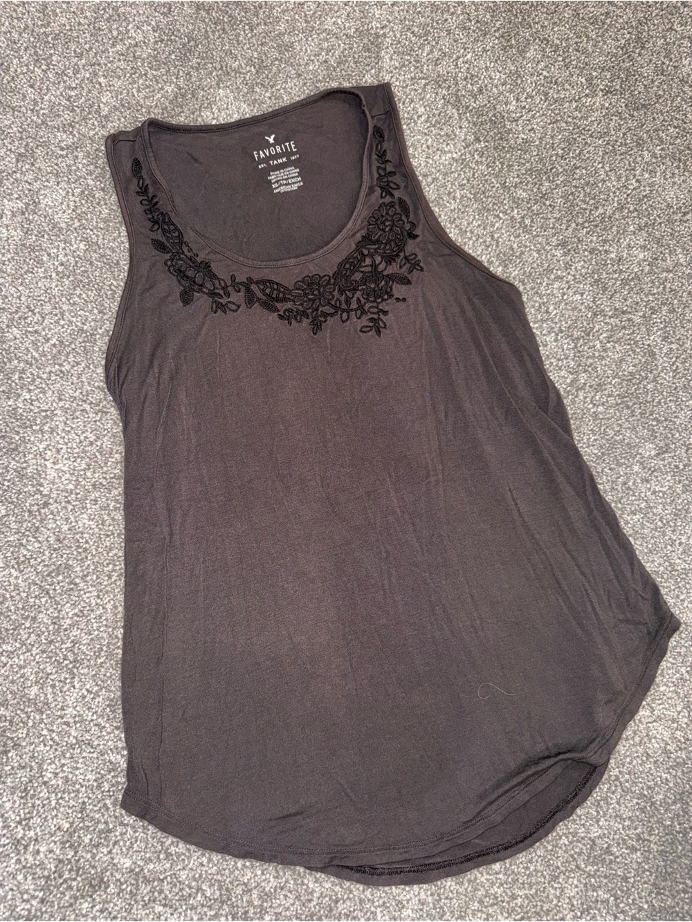 American Eagle Outfitters Black Tank Top with Floral Neck Embroidery
